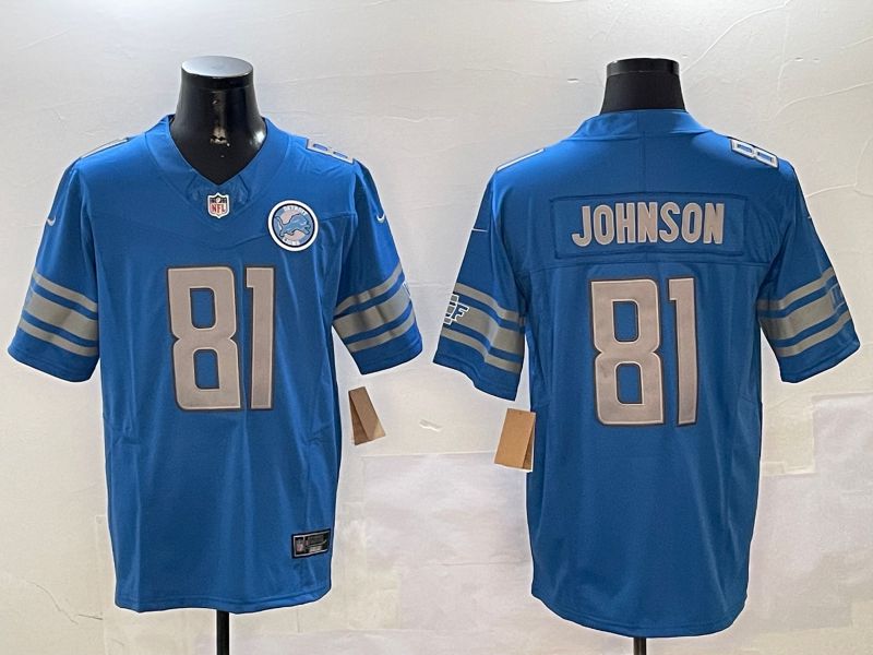 Men Detroit Lions 81 Johnson Blue three generations 2024 Nike Limited NFL Jersey style 01021